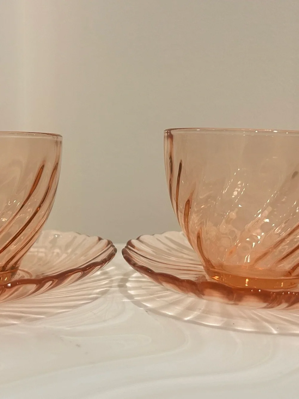 Vintage Arcoroc France Pink Swirl Coffee Cup & Saucer Set Of 2